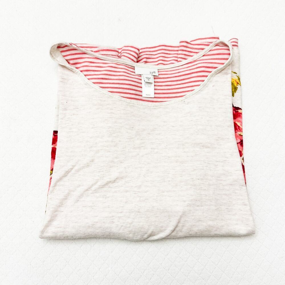 J. Jill Flower Printed Striped Back Graphic Tunic Top Size XL